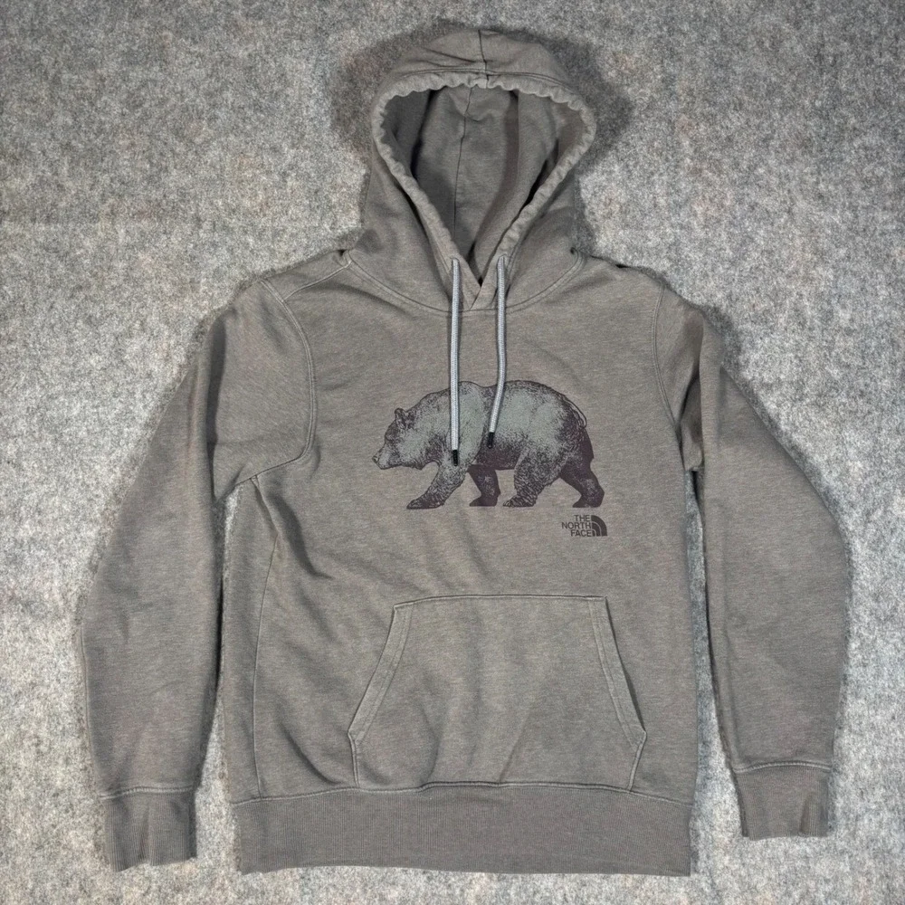 The North Face‎ Bear Graphic Hoodie Mens S Taupe Grey Pullover Sweatshirt A532A